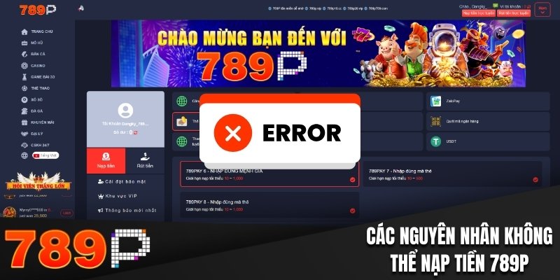 Các nguyên nhân không thể nạp tiền 789P