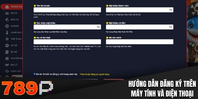 Hướng dẫn đăng ký 789P trên máy tính và điện thoại